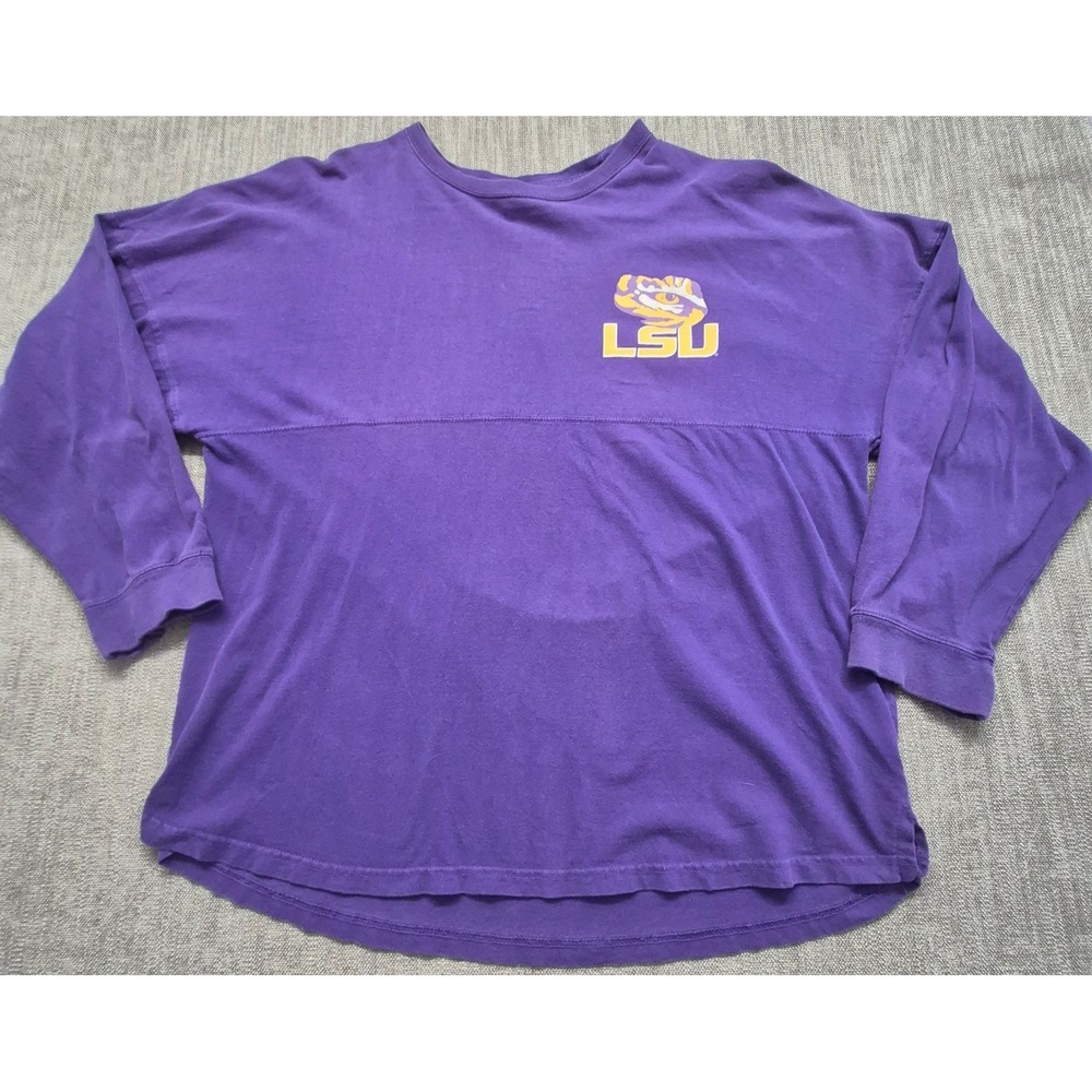 LSU Tigers women's purple 2 sided graphic spirit jersey top LG Cotton Game Day